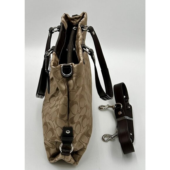 COACH Signature Stripe Pleated Tote Women’s Bag Khaki Brown F15510 - Picture 9 of 13